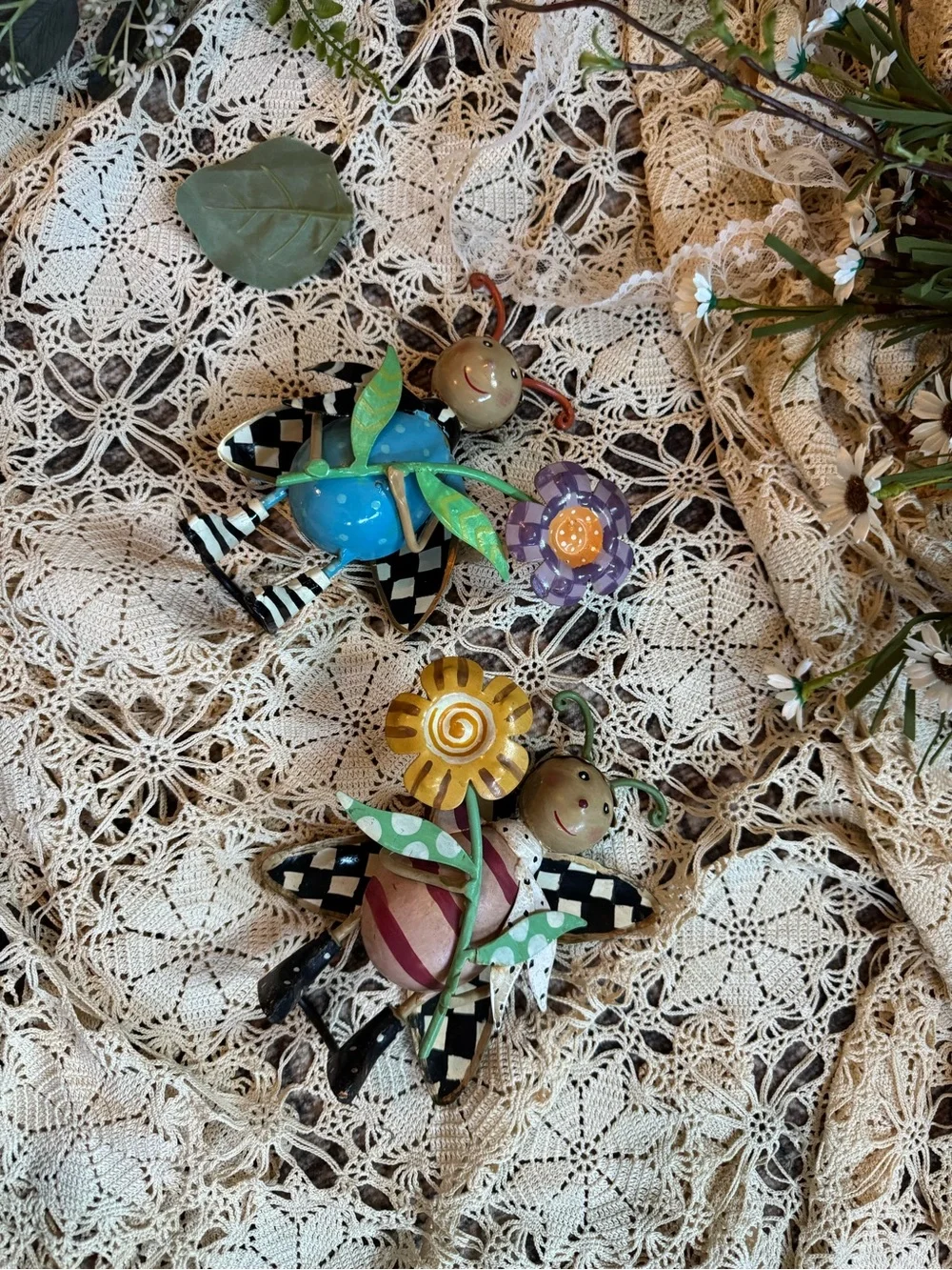 MacKenzie-Childs Blue and Yellow Whimsical Bee Garden Decor